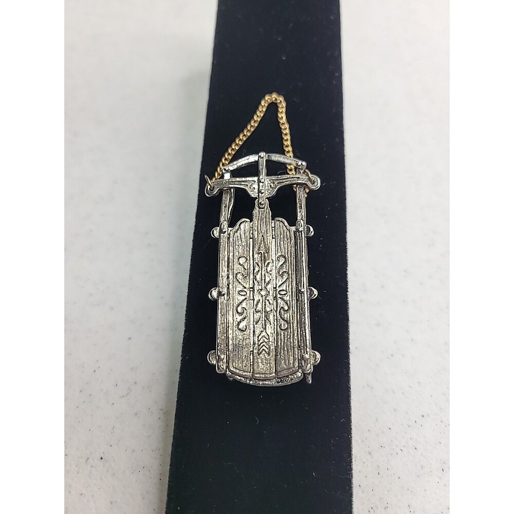 Vintage Artifacts Snow Sled Brooch Pin  Holiday Christmas Silver Tone 2"